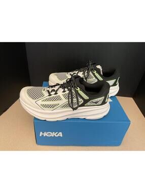 New! Mens Hoka One One U Clifton ONE9 Black/Wht/Green Athletic Shoes. Size 8.5.